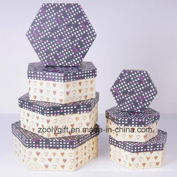 Customized Hexagon Printed Paper Cardboard Gift Storage Boxes Set